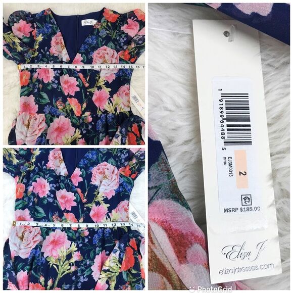 ELIZA J Blue Pink Floral Chiffon Long Sleeve Maxi Dress Tiered Size 2 4‎ New - Picture 9 of 11